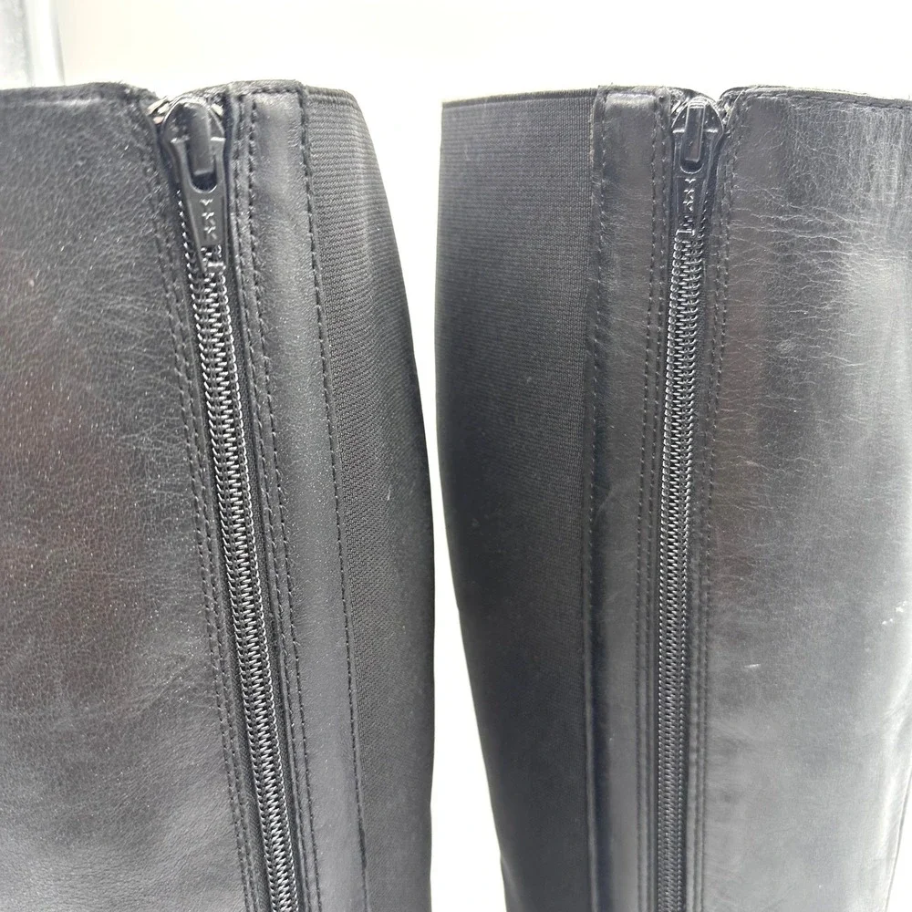 Kenneth Cole New York Womens Black Leather Tall Riding Boots Buckle Size 9